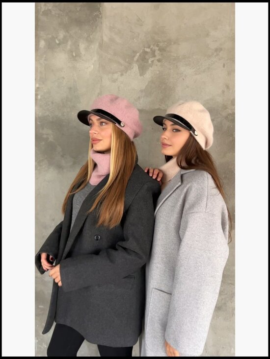 Angora Wool Newsboy Hat with Scarf - Knit Chauffeur Cap with Brim - Winter main image 7